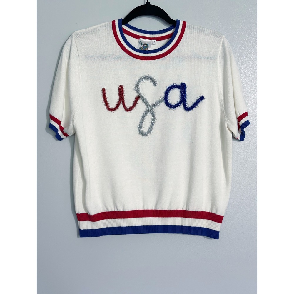 Queen of Sparkles The Rockets Red Glare Embellished Top USA Size Small